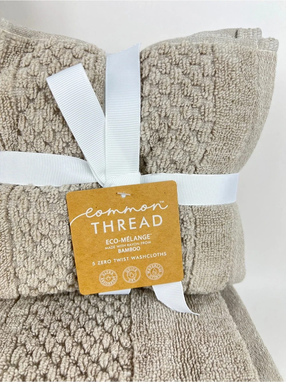 Common Thread Bath Towel Set Bamboo Eco Melange Tan Zero Twist Cotton 9 Pc NEW